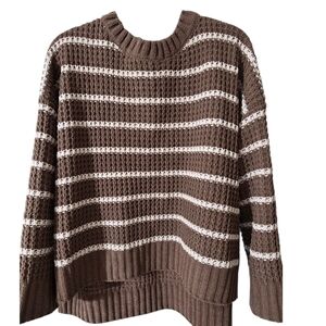 Brown and White Striped Women's Sweater